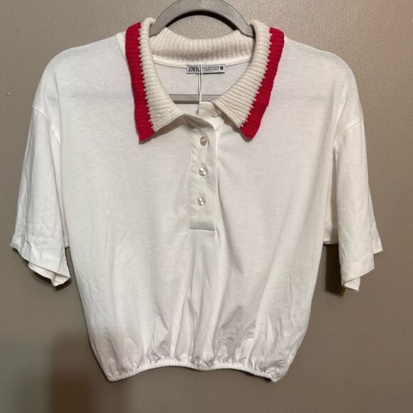 Zara cropped polo with knit neck size small - Picture 1 of 4